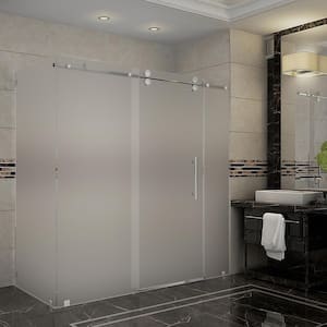 Langham 72 in. x 33.8125 in. x 75 in. Completely Frameless Sliding Shower Enclosure, Frosted Glass in Chrome