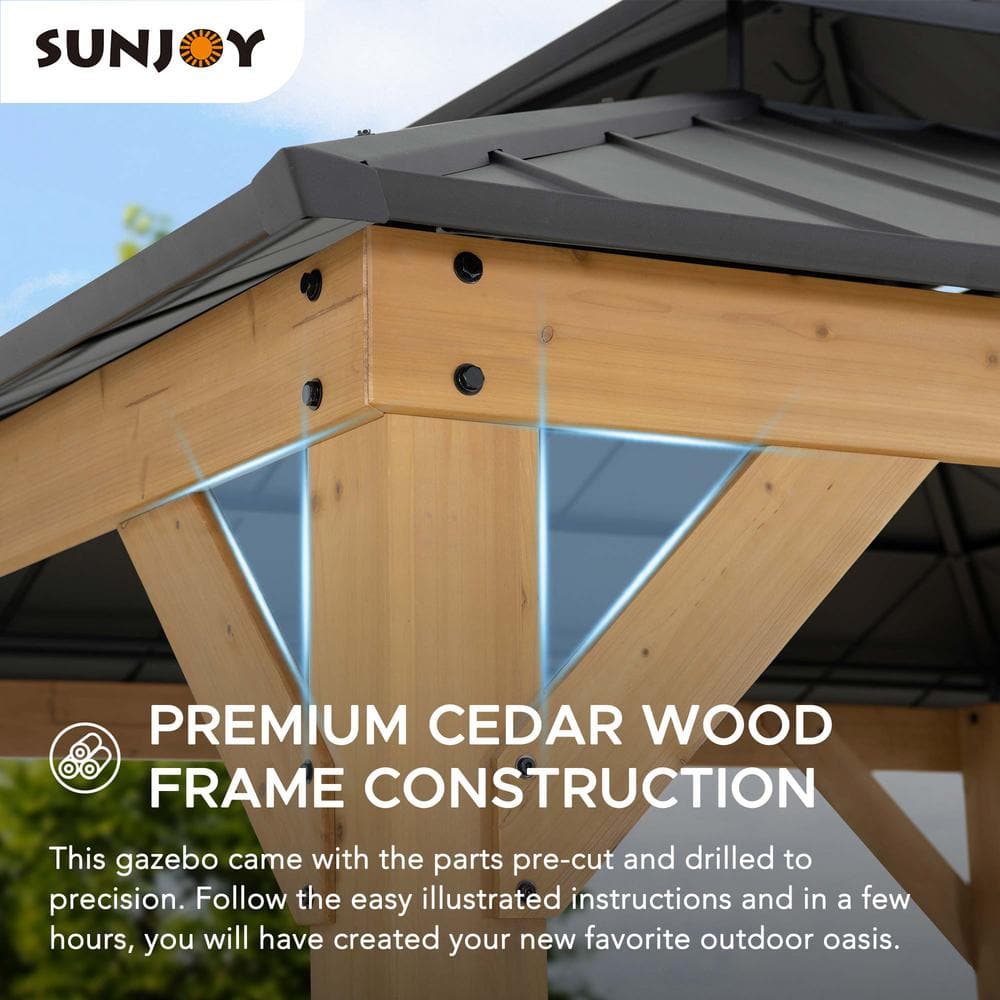 Sunjoy 11 ft. Black Steel Roof Cedar Wood Frame Gazebo