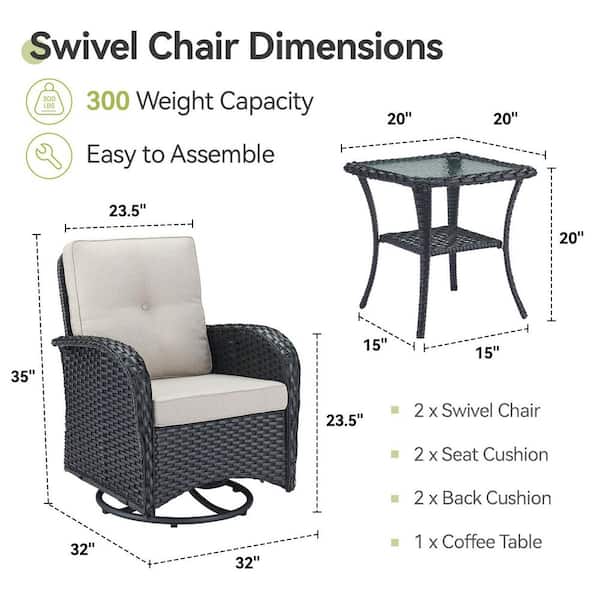 SleekArm Black 3-Piece Wicker Outdoor Bistro Sets Patio Conversation Set with Beige Cushions and Side Table