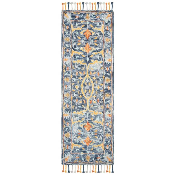 SAFAVIEH Aspen Blue/Rust 2 ft. x 7 ft. Border Runner Rug