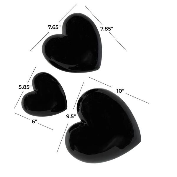 Litton Lane Ceramic Black Slanted Heart Wall Decor with Varying