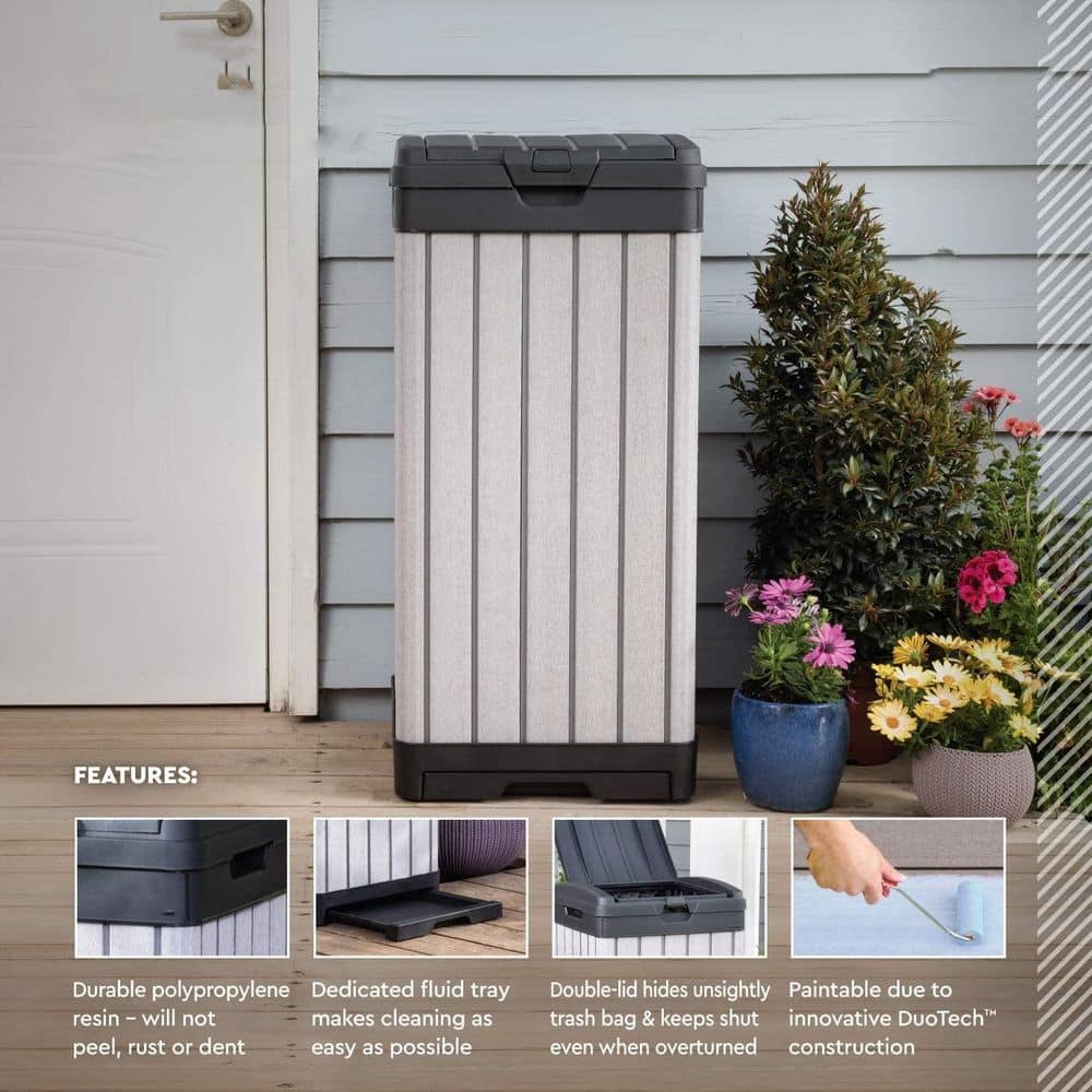 Gray Heavy Duty Plastic Outdoor Trash Can with Double Lid