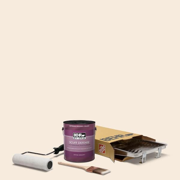 BEHR 1 gal. #RD-W15 Cotton Sheets Extra Durable Eggshell Enamel Interior Paint and 5-Piece Wooster Set All-in-One Project Kit