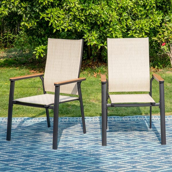 Black Stackable Lightweight Aluminum Patio Outdoor Dining Chair (2-Pack)