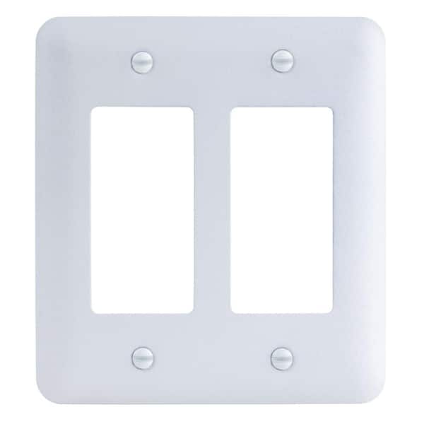 Commercial Electric 2-Gang Rocker/Rocker Midway/Maxi Sized Metal Wall Plate, White (Textured/Paintable Finish)