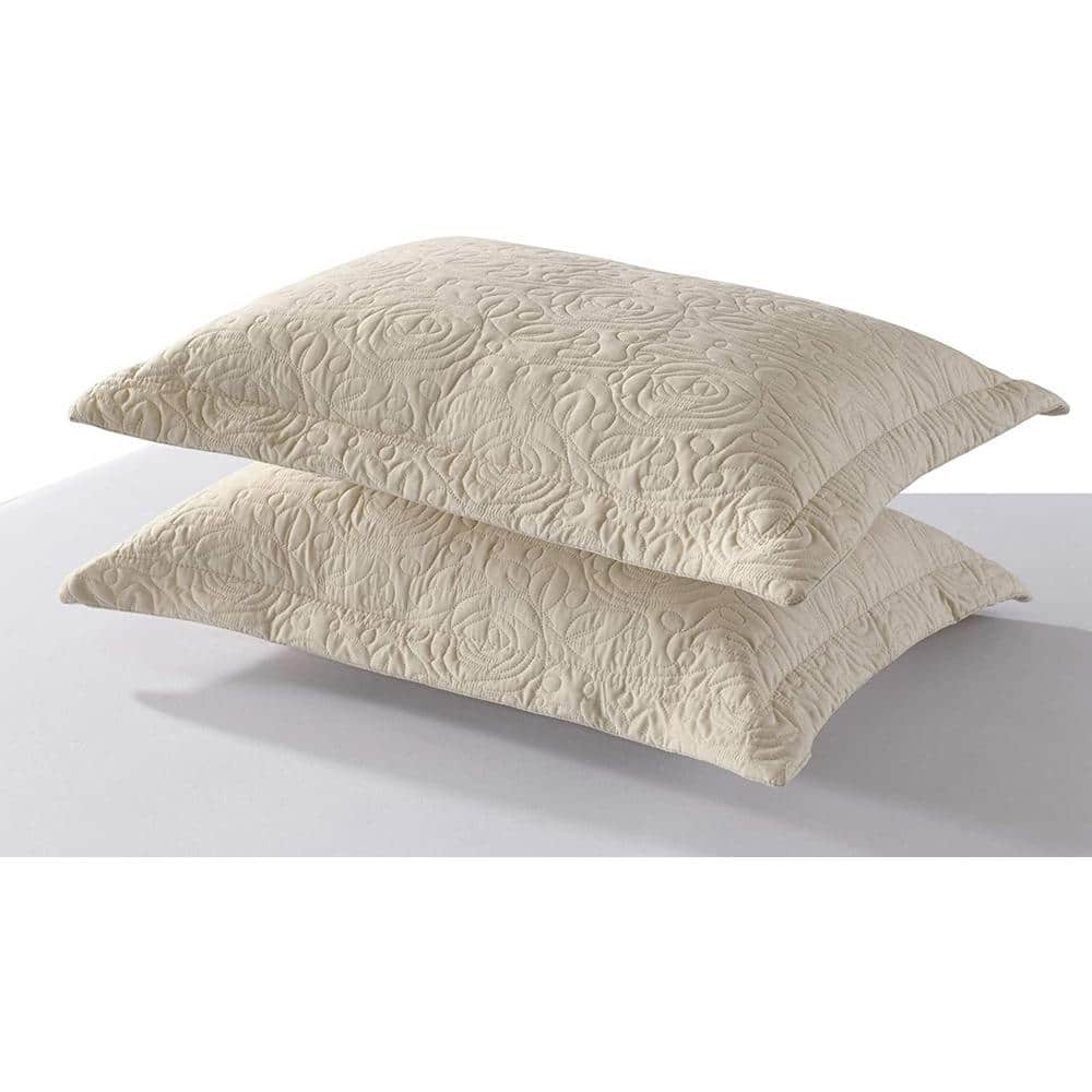 Beige Embroidered King Size Cotton Polyester Pillow Shams