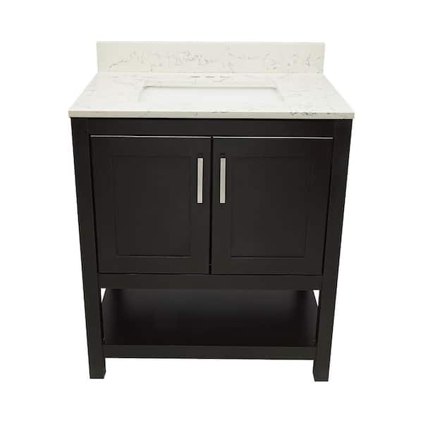 Ella Taos 31 in. W x 22 in. D x 36 in. H Bath Vanity in Espresso with Lyra White Quartz Stone Top with White Basin