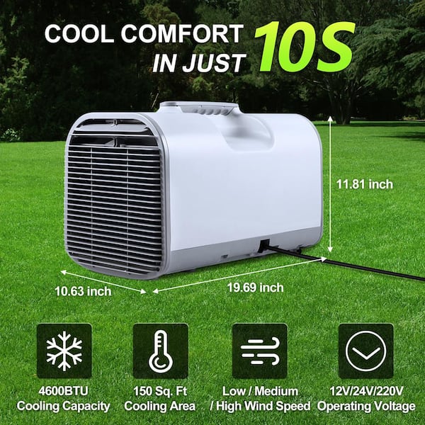 4500 BTU Portable Air Conditioner Cools 150 sq.ft. in White with Dehumidifier Remote and Handle for Tent, RV