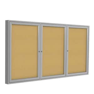 3-Door Enclosed 36 in. x 72 in. Bulletin Board, with Satin Frame, Natural Cork, (1-Pack)
