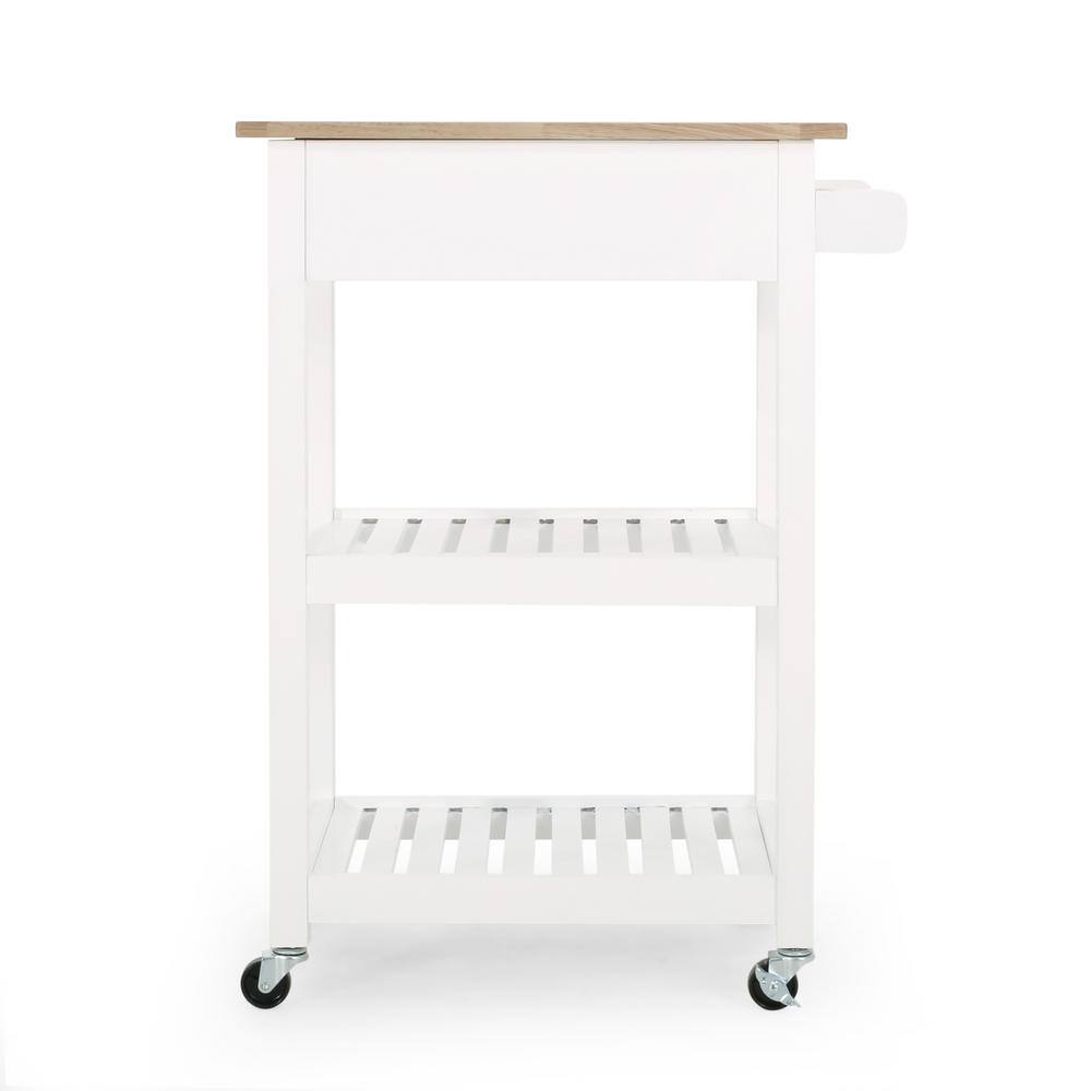 White Wood Rectangular Kitchen Cart with Storage