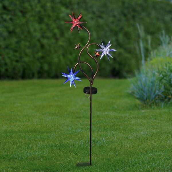 Exhart Solar Triple Starburst 2.75 ft. Patriotic USA Metal Garden