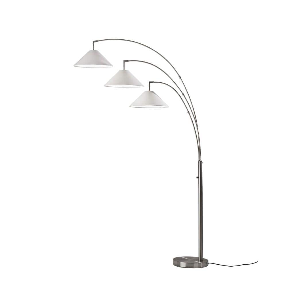 Modern Arc Adjustable 3-Head Floor Lamp in Brushed Steel