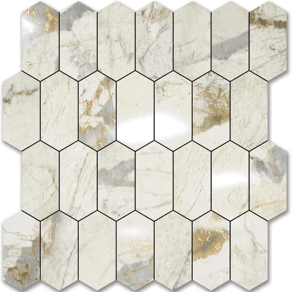 12.4 x 12 Inch Long Hexagon Peel and Stick Backsplash Tile - 10 Sheets for Kitchen and Bathroom