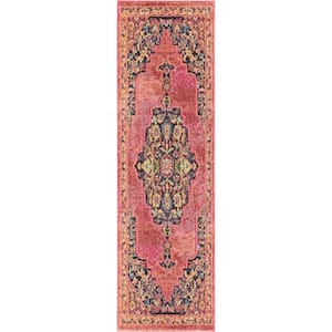 Passionate Pink/Flame 2 ft. x 8 ft. Persian Vintage Kitchen Runner Area Rug