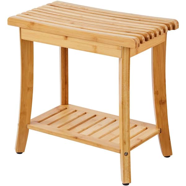Bamboo Shower Bench Non-electric Bidet Seat for square Toilets with Anti-Slip Foot Pads in Yellow 330 lbs. 2025 update
