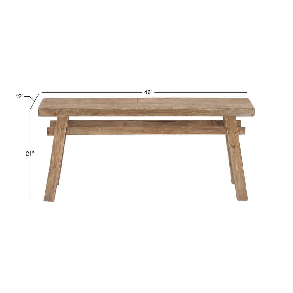 Rustic Trestle-Legged Pale Brown Wood Storage Bench