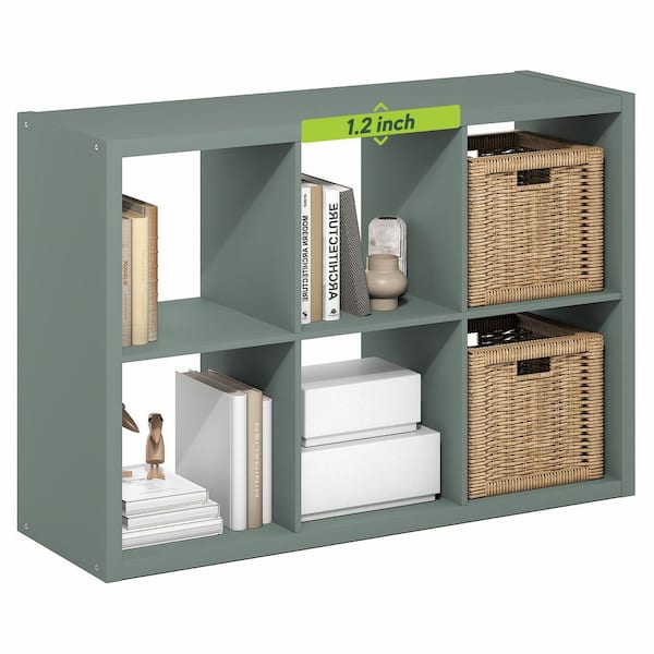 CUBICLE 43.78 in. Tall Sage Green Wood 6-Shelf Bookcase