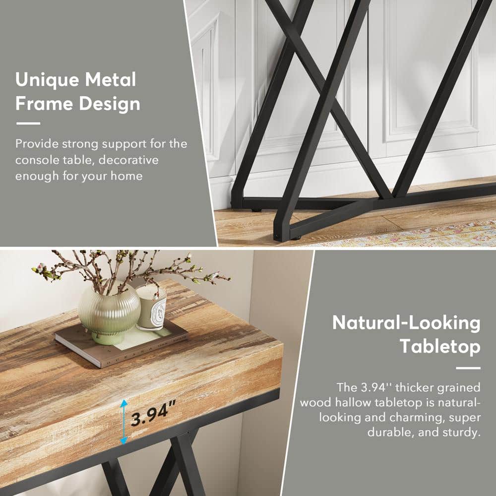 Rustic Brown 55" Wood and Metal Console Table with Storage
