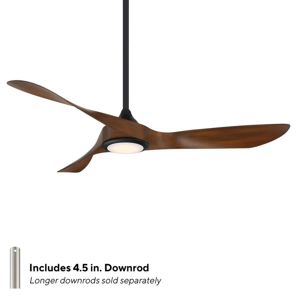 54" Matte Black and Distressed Koa Smart Ceiling Fan with LED Light