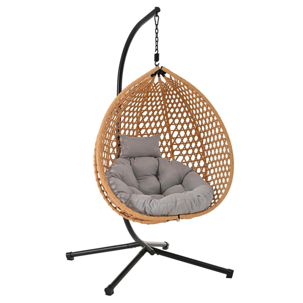 Brown PE Rattan Hanging Egg Swing Chair with Stand, Removable Cushion, Indoor Outdoor Hammock Chair price history on PriceWatchPro