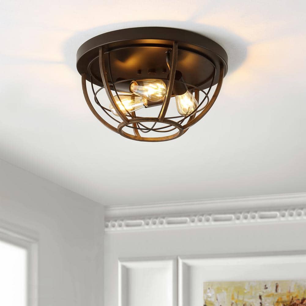 Lyla 15.75" Black Rustic Farmhouse Iron LED Flush Mount