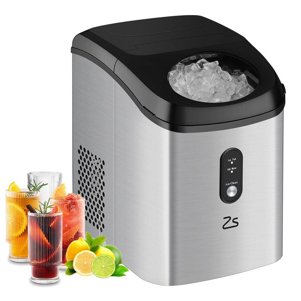 Zstar 33Lbs/24H Freestanding Nugget Ice Maker Countertop in Stainless Steel, Silver