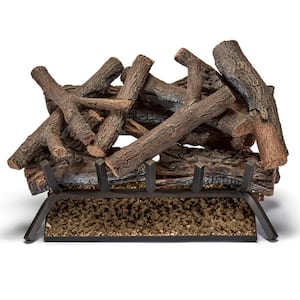 24 in. Rustic Oak Vented Natural Gas Fireplace Log Set With Remote Control Kit, 55,000 BTU