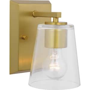 Vertex Collection 4.75 in. 1-Light Brushed Gold Clear Glass Contemporary Vanity Light
