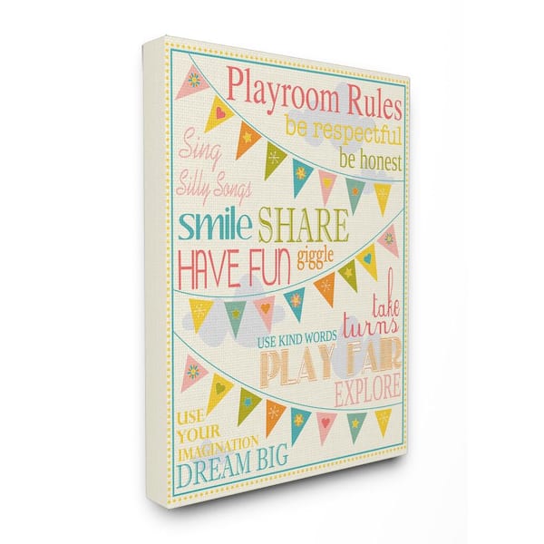 Stupell Industries 30 in. x 40 in. "Playroom Rules With Pennants In Pink" by Karen Zukowski (Finny And Zook) Printed Canvas Wall Art