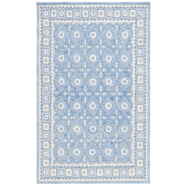 Ebony 2 ft. x 3 ft. Blue/Ivory Geometric Abstract Border Area Rug