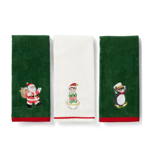Lenox Holiday Elf + Santa + Penguin Kitchen Towels, Set of 3, Multicolor - 18"W x 28"L