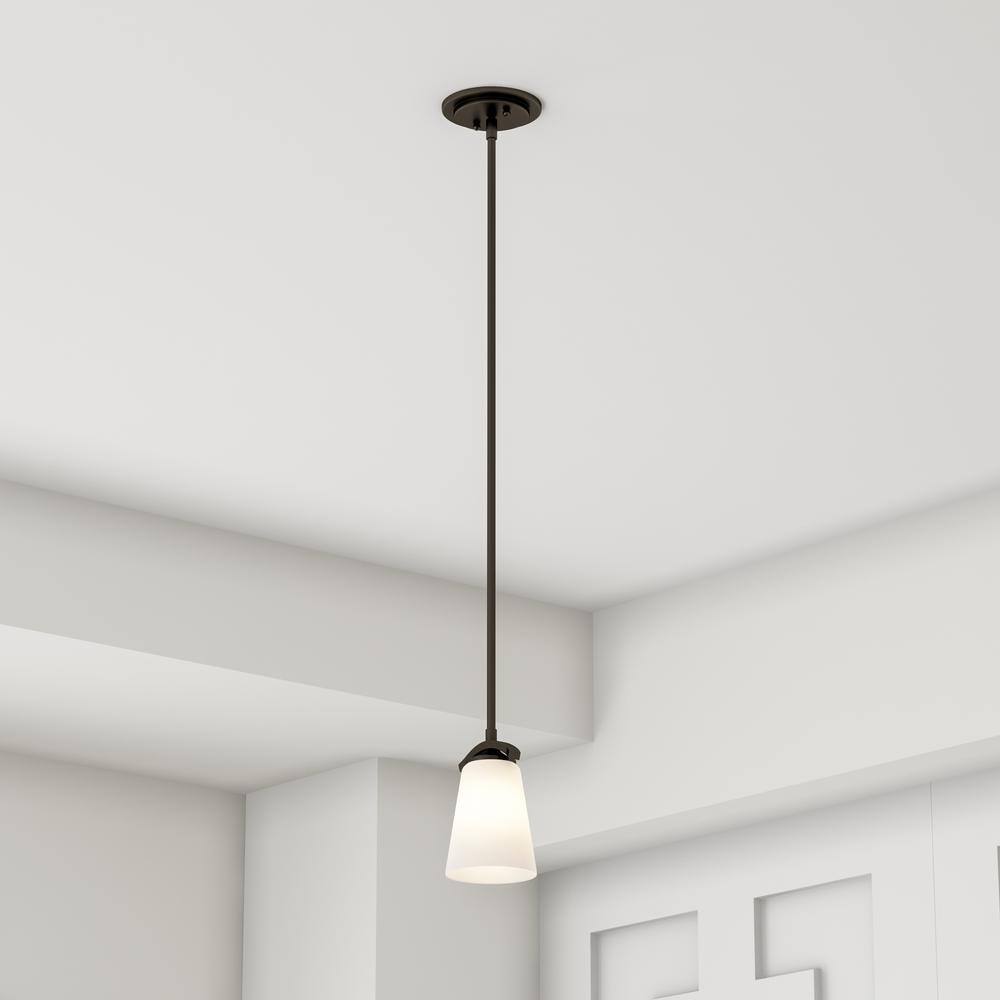 Vintage Bronze Mini Pendant with Etched White Glass Shade