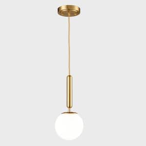 40-Watt 1-Light Gold Finished Shaded Pendant Light with Milk glass Glass Shade and No Bulbs Included