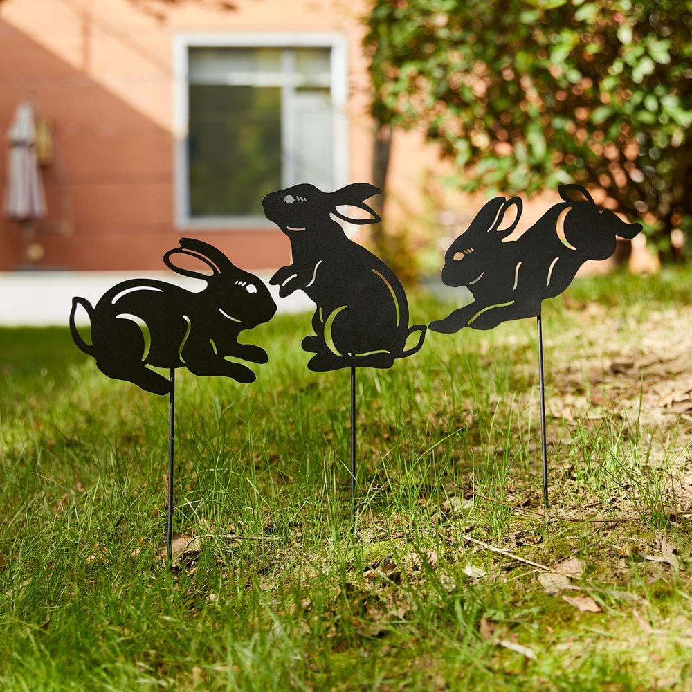 Glitzhome 18 in. H Multi-functional 2-in-1 Black Metal Rabbit