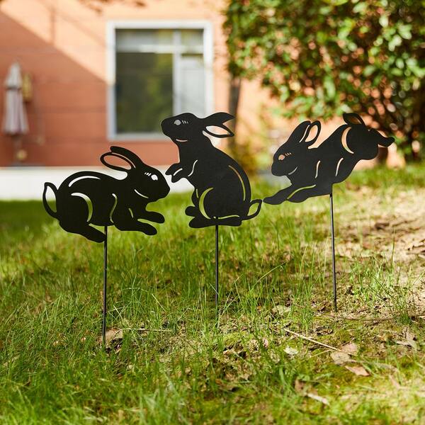 Black Rabbit Functional Set Glitzhome 18 in. H Multi-functional 2-in-1 Black Metal Rabbit ...