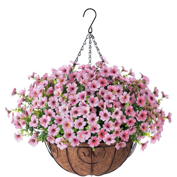 Artificial Fake Hanging Plants Flowers with Basket