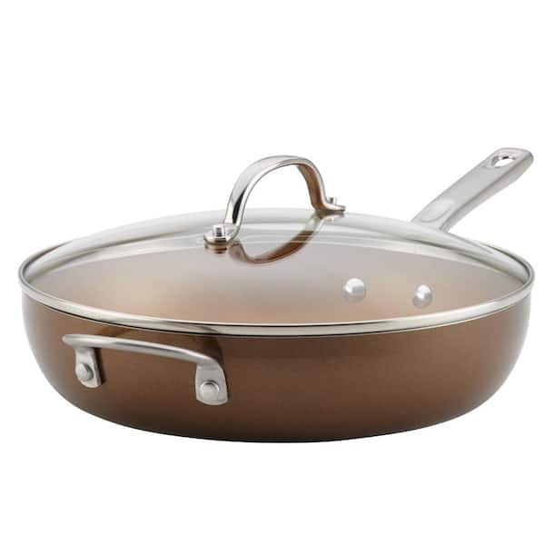 Ayesha Curry Home Collection 12 in. Aluminum Nonstick Skillet in Brown Sugar with Glass Lid