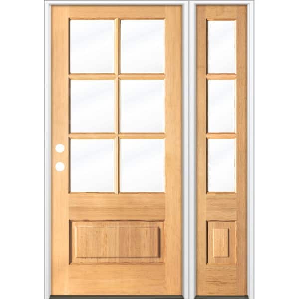 Krosswood Doors 50 in. x 80 in. Farmhouse 3/4 Lite Clear Glass Clear Stain Right-Hand/Inswing Hemlock Prehung Front Door w/ RSL