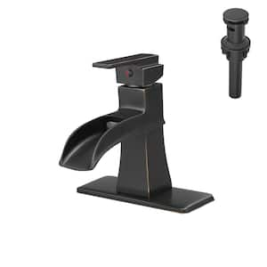 Single Handle Single Hole Bathroom Faucet with Deckplate Included Pop Up Drain Water Supply Hoses in Oil Rubbed Bronze