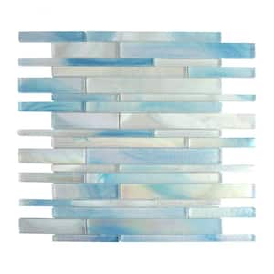 Aurora Blue 11.82 in. x 12.76 Interlocking Glossy Glass Mosaic Tile Sample