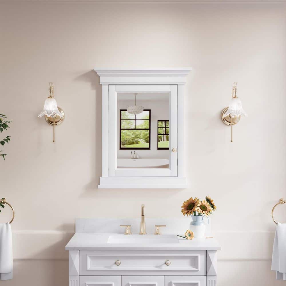 26 in. W x 32 in. H Rectangular Recessed Medicine Cabinet with Mirror, Solid Wood, Adjustable Shelf, White price history on PriceWatchPro