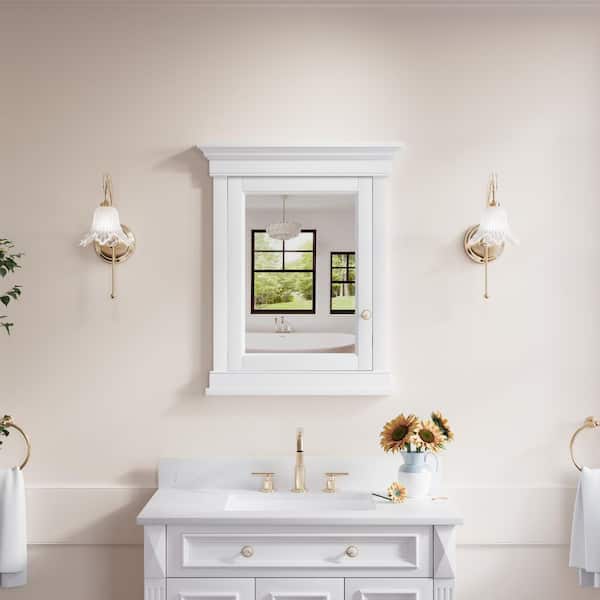 26 in. W x 32 in. H Rectangular Recessed Medicine Cabinet with Mirror, Solid Wood, Adjustable Shelf, White