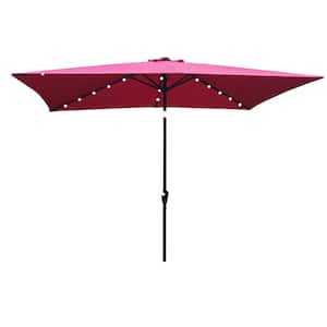 10 ft. Steel Market Solar Patio Umbrella in Burgundy with Crank and Push Button Tilt