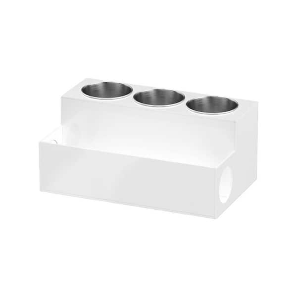 White Acrylic Bathroom Hair Styling Tool Holder Countertop Storage for Blow Dryers, Accessories, Makeup, and Toiletries