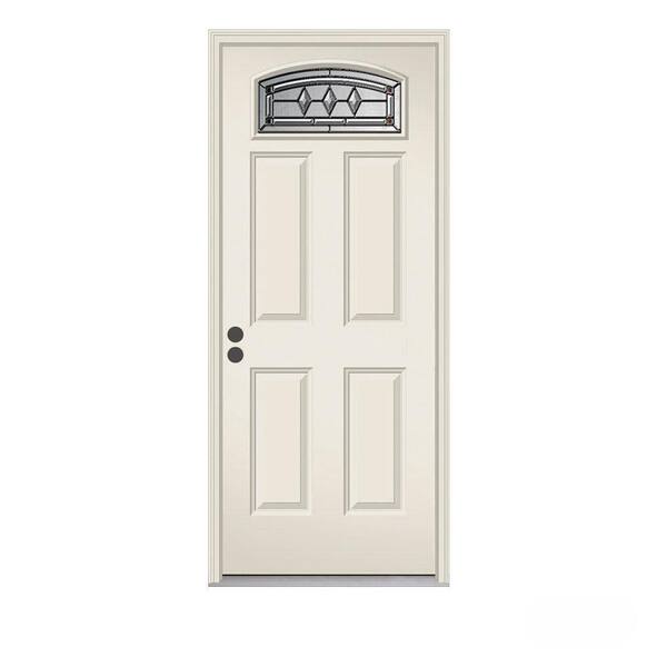 JELD-WEN 34 in. x 80 in. Camber Top Mission Prairie Primed Steel Prehung Right-Hand Inswing Front Door w/Brickmould