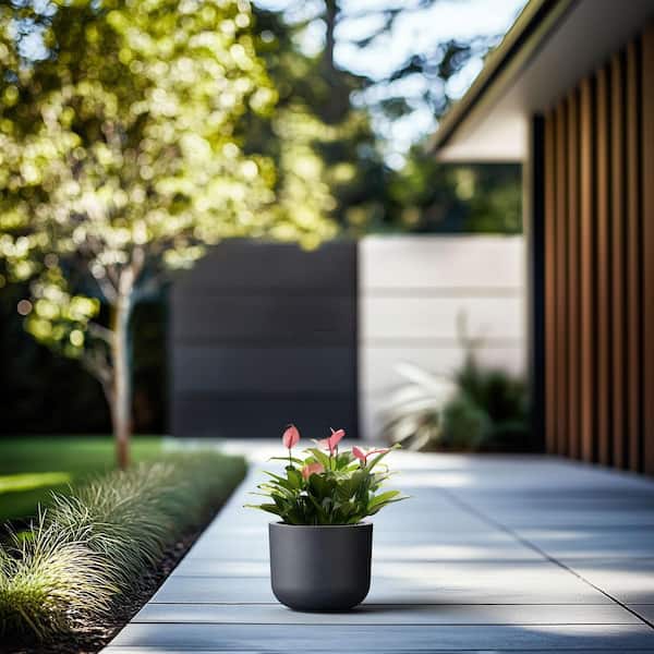 9.5 in. Small Granite Gray Concrete Round Planter / Pot with Drainage Holes