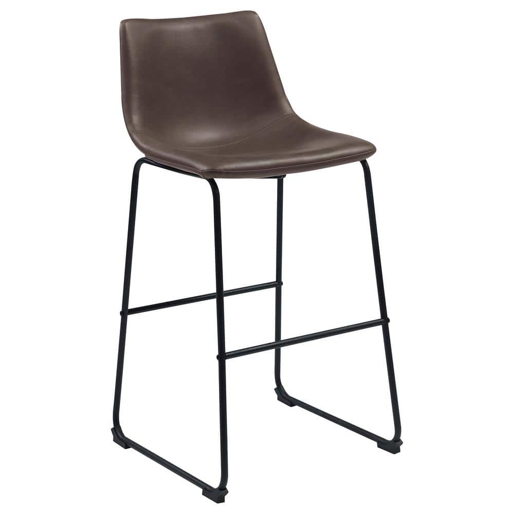 Brown Leather and Black Metal Industrial Bar Stools, Set of 2