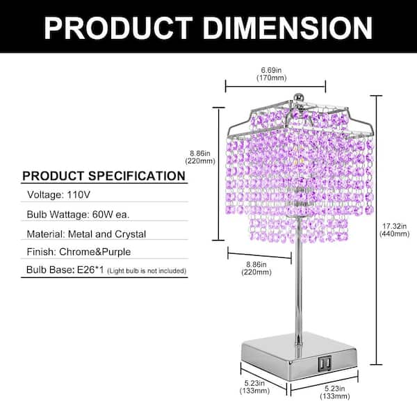 YANSUN 1-Light Bedside Purple Crystal Table Lamp Chrome YANSUN 1-Light Bedside Purple Crystal Table Lamp Chrome