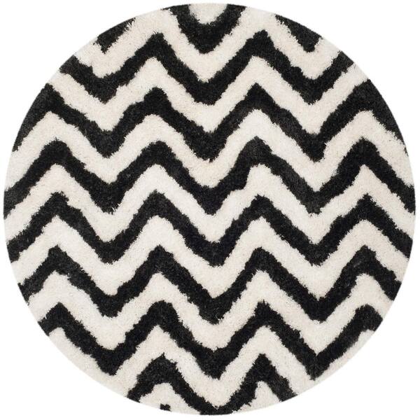 SAFAVIEH Barcelona Shag Ivory/Black 5 ft. x 5 ft. Round Area Rug