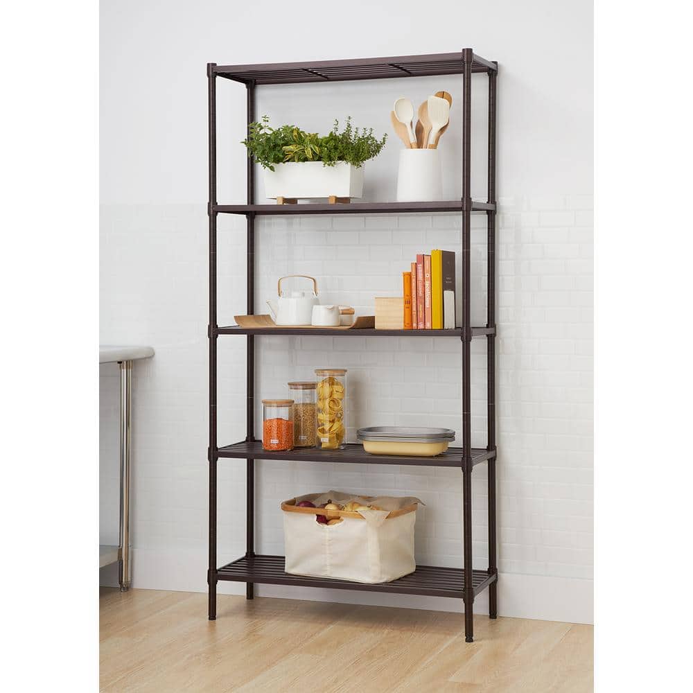 EcoStorage 5-Tier Black Adjustable Slat Wire Shelving Unit
